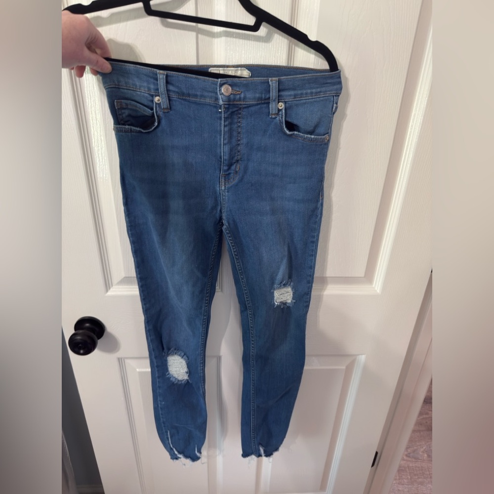 Free People Classic Blue Ripped Skinny Jeans